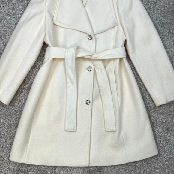 Vince Camuto Off-White Cream Belted Long Coat (Sz L) - Picture 13 of 14